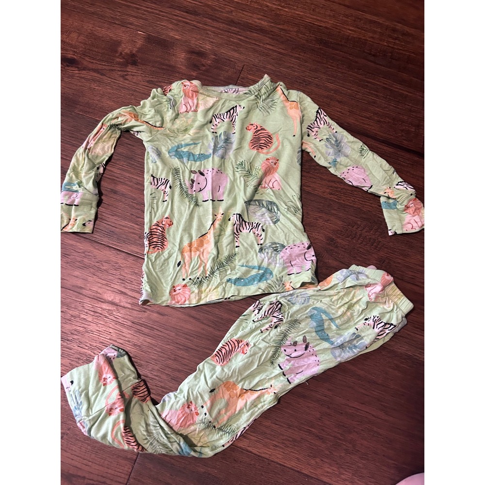 Posh Peanut Kids Safari Animal Print Pajama Set Green Bamboo Viscose 5T-6T